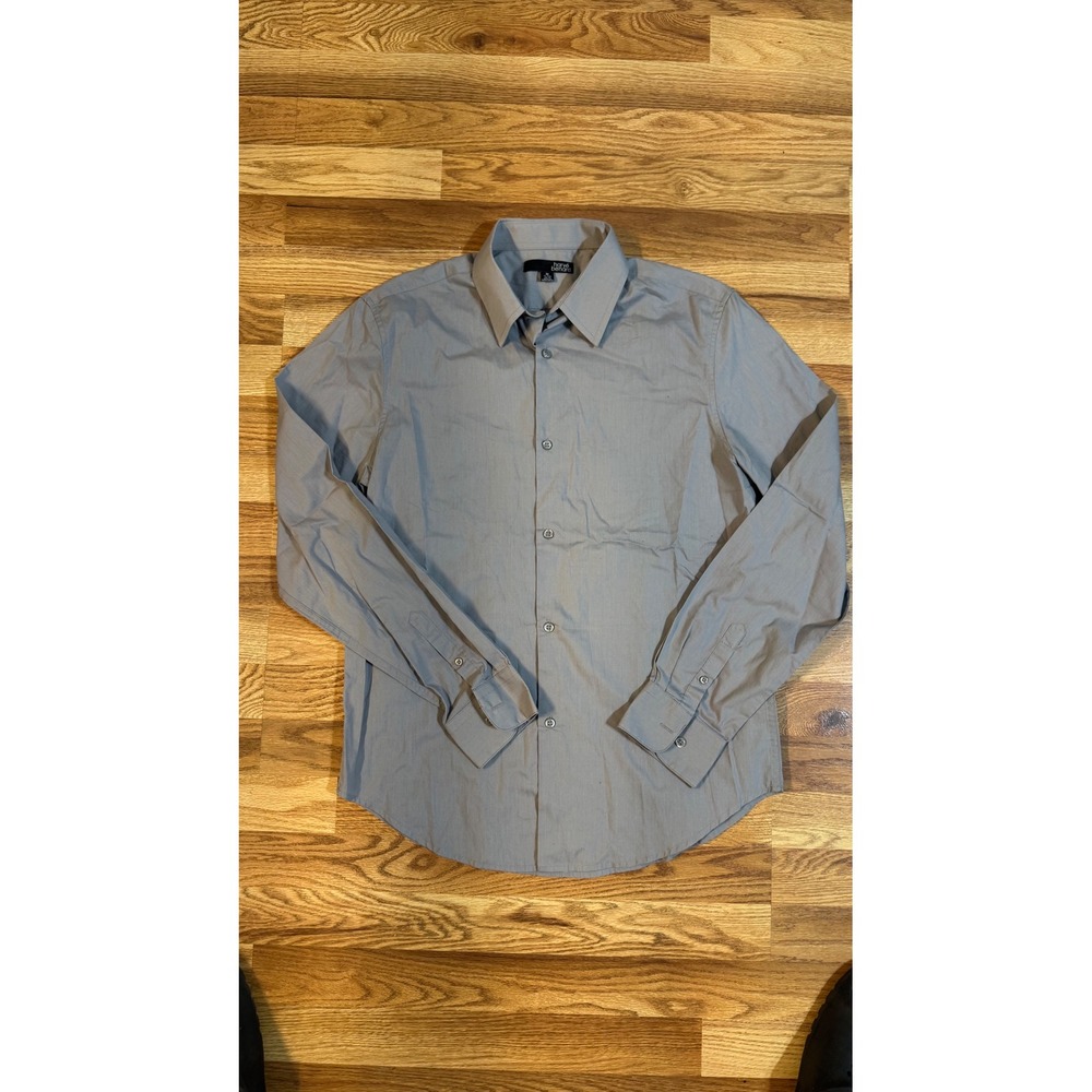 Harve Benard Mens Long Sleeve Button Down Dress Shirt Gray Size Medium 15-15.5